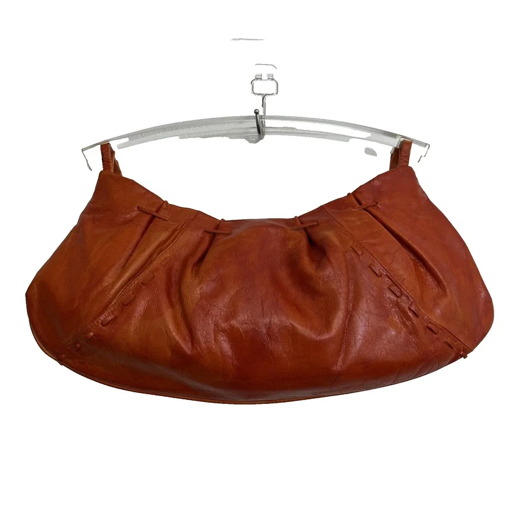 Via Spiga VTG Leather Hobo Bag Orange Rust Clear Lucile Handles *READ* Blotchy